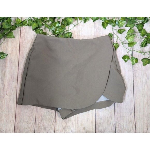 ZARA Women's Tan Brown Mini Skirt Skort Side Zip Size Small - Picture 1 of 6
